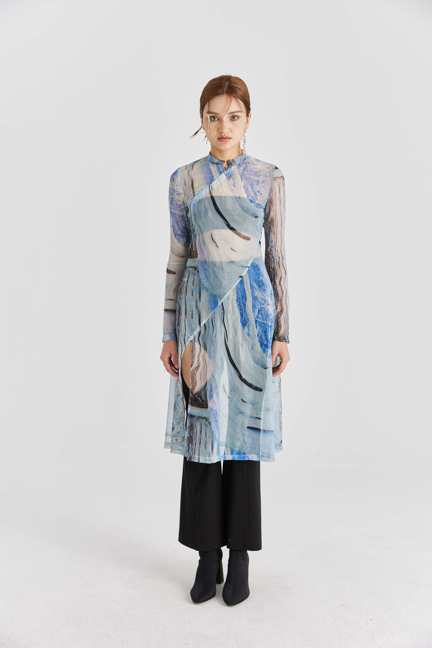 Printed Semi-transparent Stretchy Maxi Dress