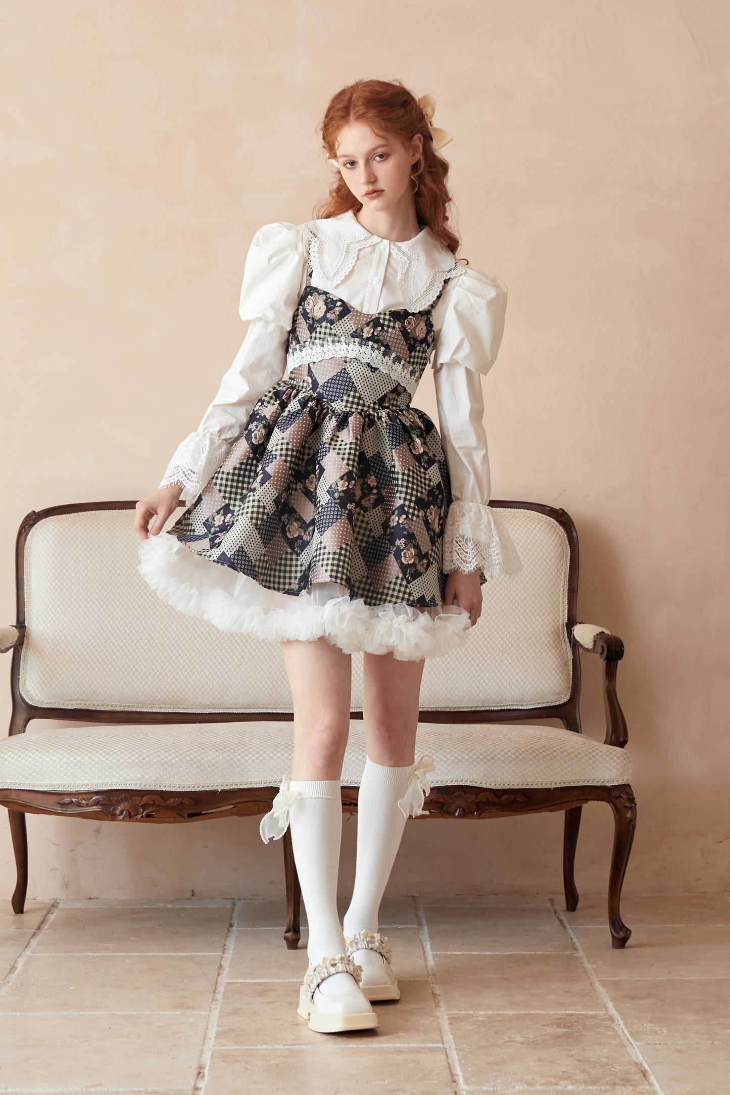 Vintage Rose Floral Lace Tulle Skirt