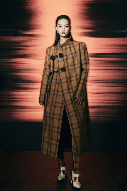 Retro Plaid Mid-Length Chinese-Style Coat