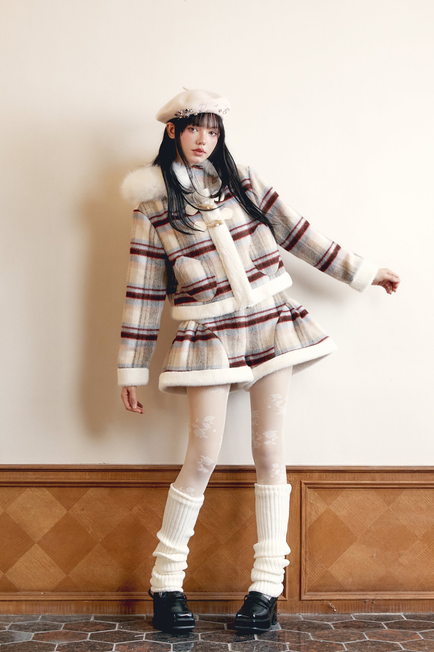 Plaid Little Snowman Woolen Suit Top