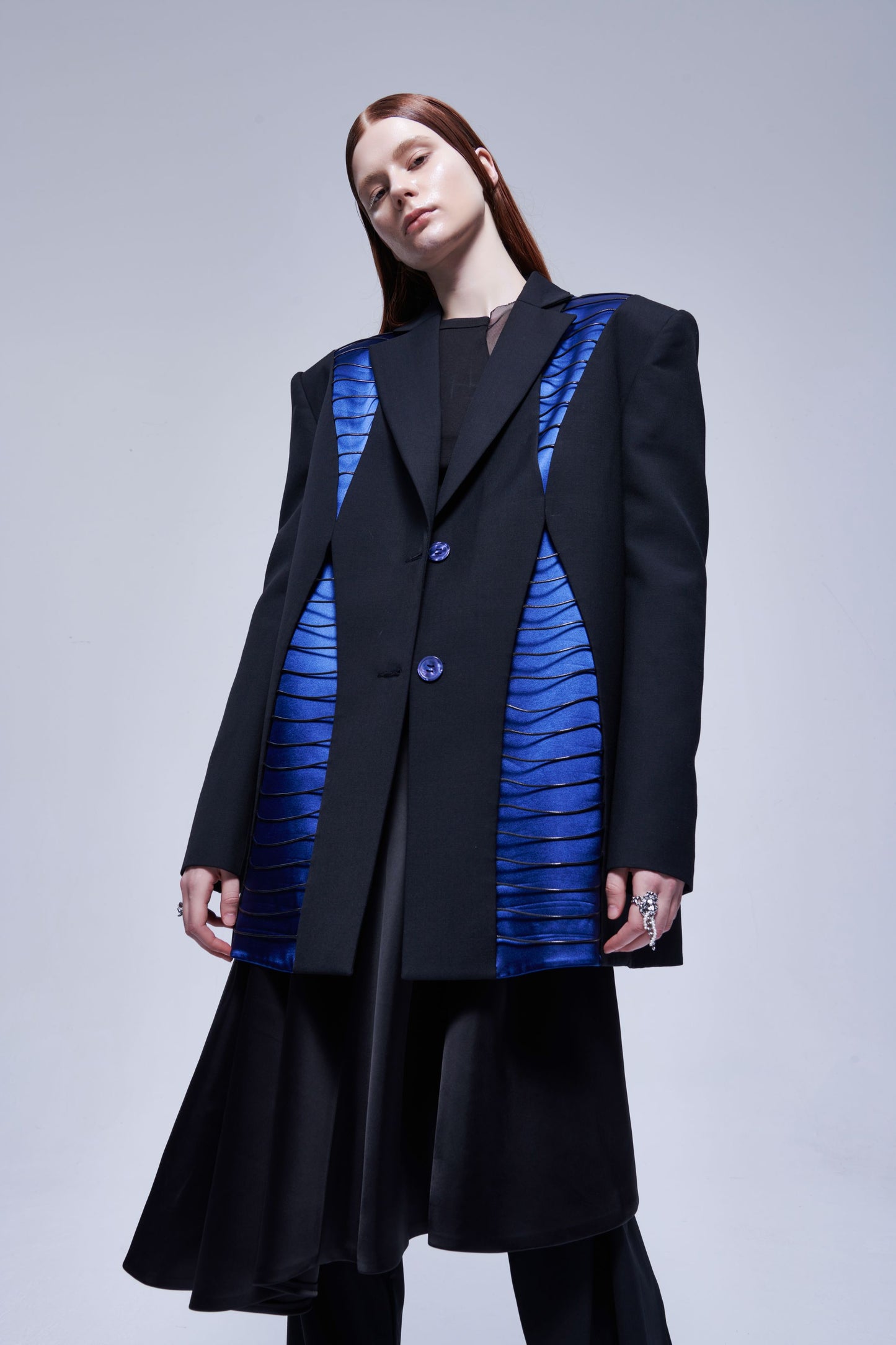 Black And Blue Color Block Suit Jacket