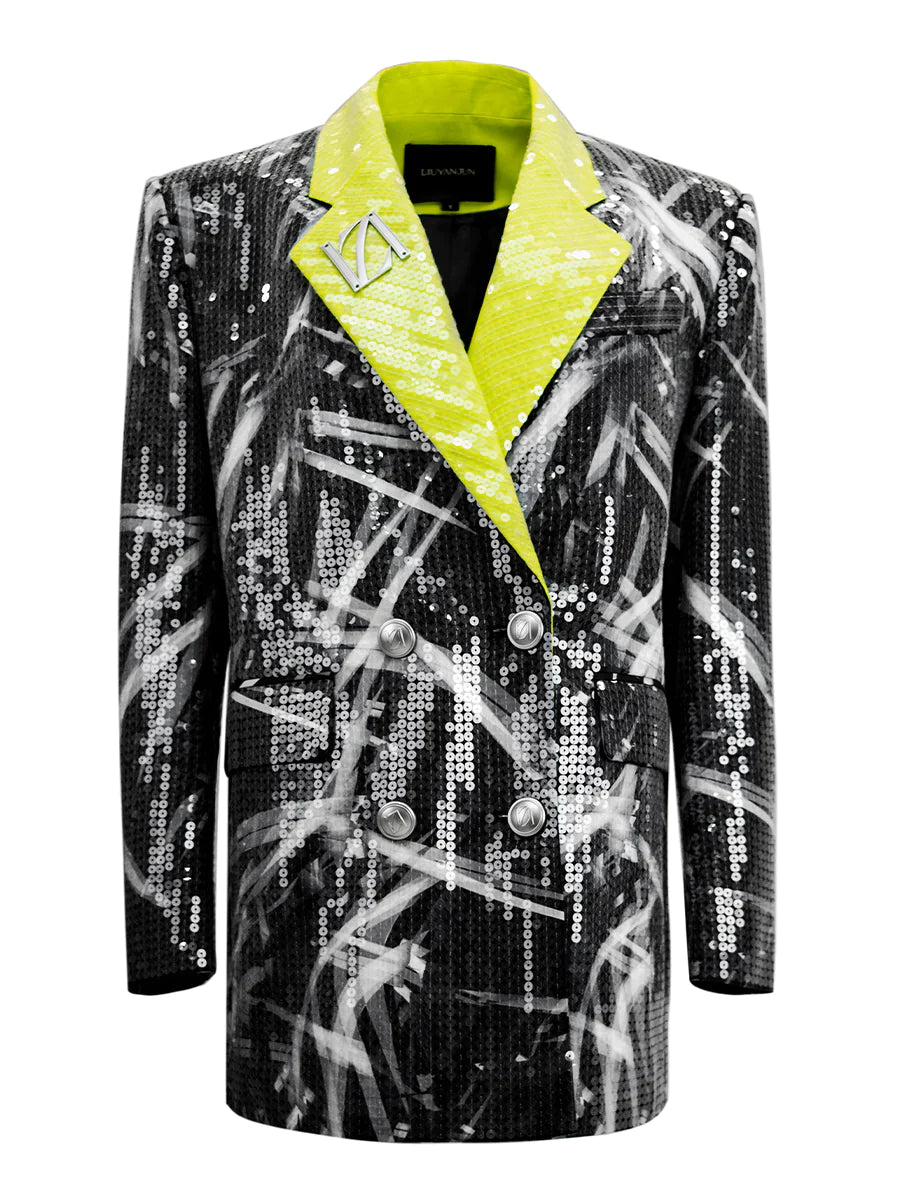 SEQUINNED PRINTED DOUBLE-BREASED BLAZER