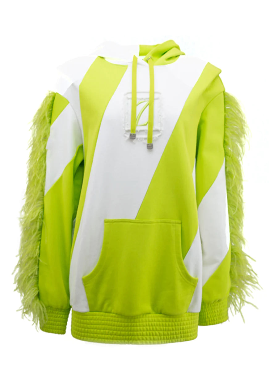 GREEN HOODIE WITH FEATHERS