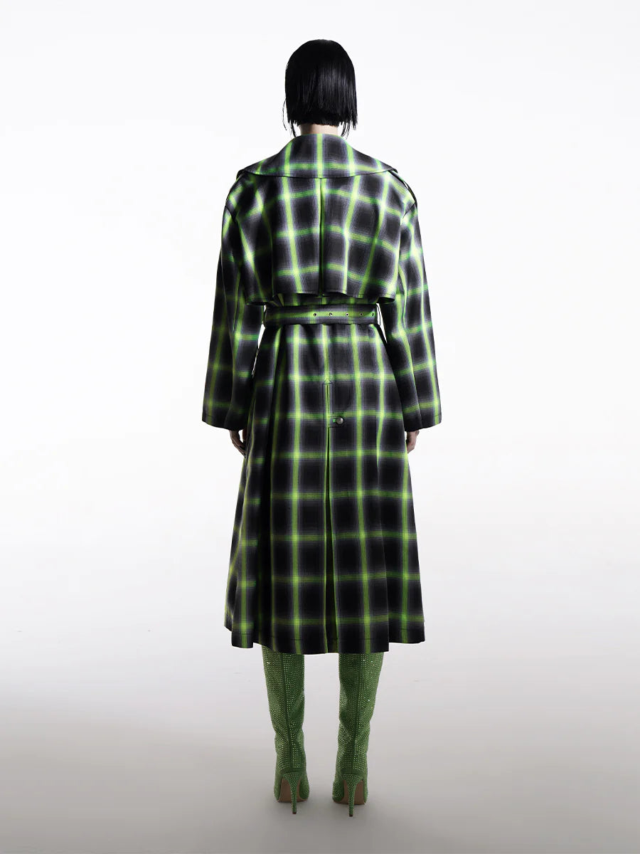 NEON GREEN CHECK TRENCH COAT