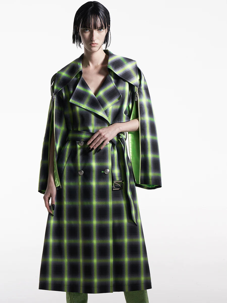 NEON GREEN CHECK TRENCH COAT