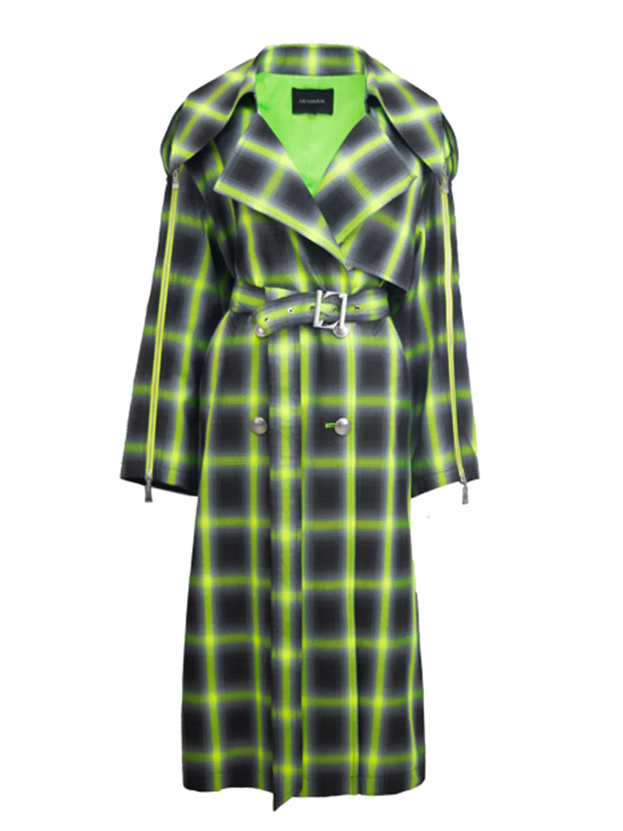 NEON GREEN CHECK TRENCH COAT